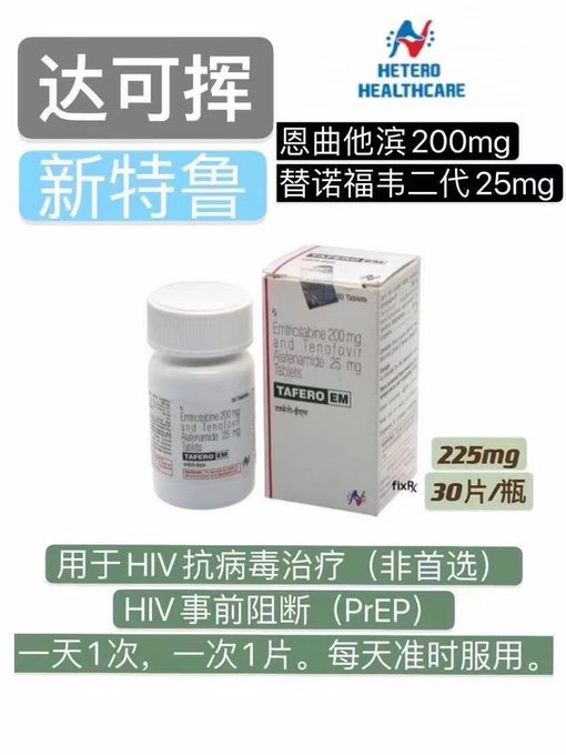 Taféro EM (Emtricitabine 200 mg + Tenofovir Alafenamide 25 mg) PREP to reduce the risk of HIV infection